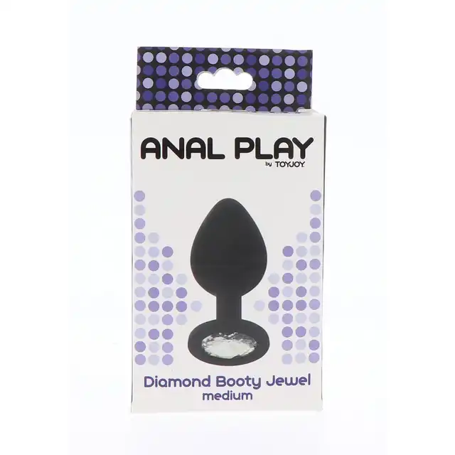 Anal Play by Toy Joy - Diamond Booty Jewel Medium. Średniej wielkości silikonowy korek analny ze srebrnym. 3,5 cm x 8 cm. 