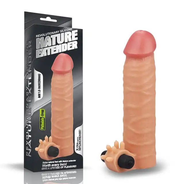 LoveToy - Nature Extender Vibrating Penis Sleeve. Nakładka na penisa - 17,8 cm długości, pogrubienie i super przyjemne wibracje! 