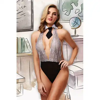 Baci - School Girl. Ultra zmysłowe body kostium uczennicy, z kołnierzem i krawatem. One size. Mega Oferta -70%