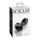 Icicles - No. 78. Szklany czarny plug analny z błyszczącym diamencikiem. 3 cm szerokości, 7 cm długości. 