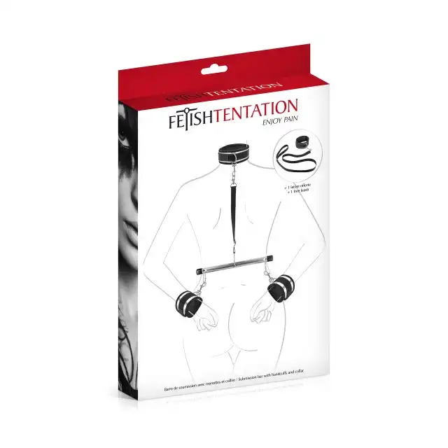Fetish Tentation - Spreader Bar with Cuffs and Collar. Rozpieracz połączony z obrożą i kajdankami. 