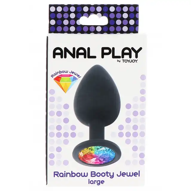 Anal Play by Toy Joy - Rainbow Booty Jewel Large. Mały silikonowy korek analny z mieniącym się diamencikiem. 4,5 cm x 9 cm. 