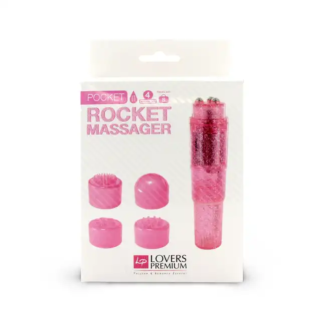 Lovers Premium - Pocket Rocket Massager Pink. Mini masażer z wymiennymi końcówkami. 