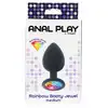 Anal Play by Toy Joy - Rainbow Booty Jewel Medium. Średniej wielkości silikonowy korek analny z mieniącym się diamencikiem. 3,5 cm x 8 cm.