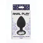 Anal Play by Toy Joy - Diamond Booty Jewel Large. Duży silikonowy korek analny ze srebrnym. 4,5 cm x 9 cm. 
