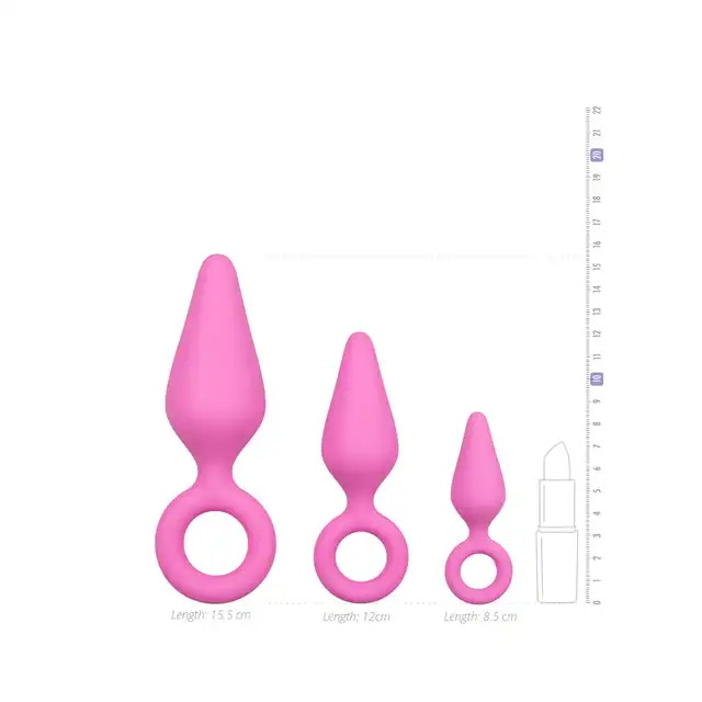 Easy Toys - Buttplugs With Pull Ring. Zestaw różowych wtyczek analnych. Idealne dla przyjemności i treningu!