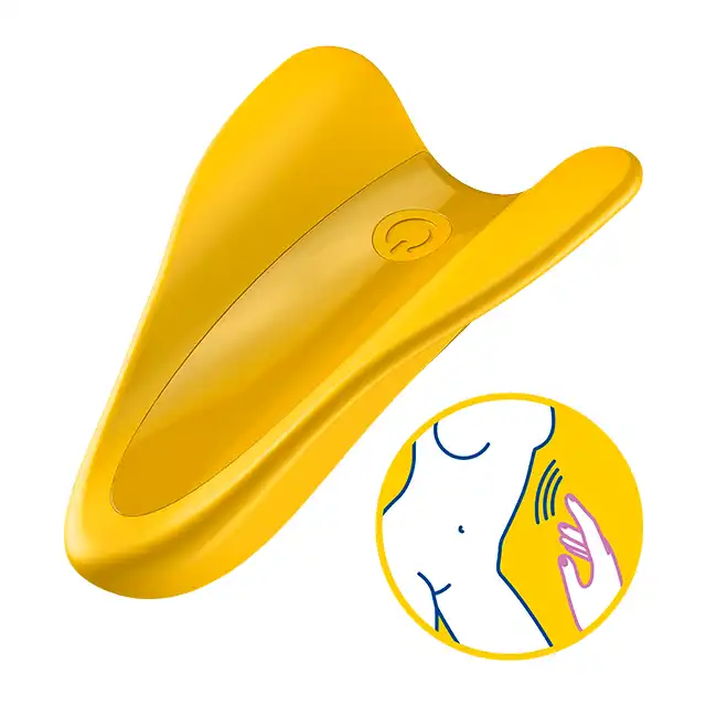 Satisfyer - High Fly Finger Vibrator Yellow. Nowość od Satisfyer'a! Idealnie wyprofilowany mini wibrator, wpasuje się idealnie pod majtki i nie tylko!