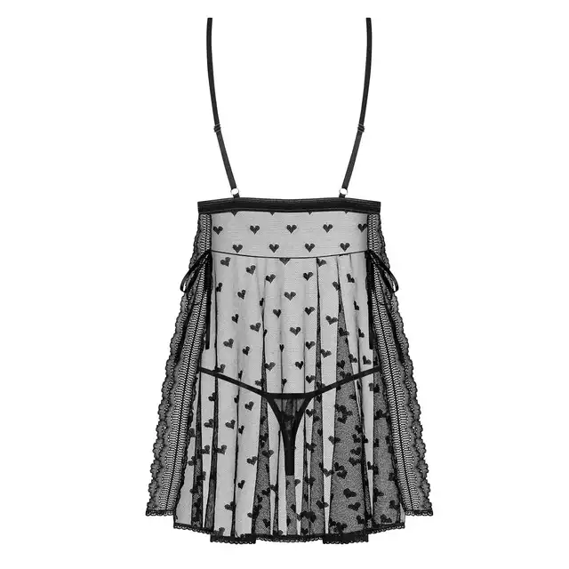 Obsessive - Heartia babydoll czarna w serduszka. Rozmiar S/M.