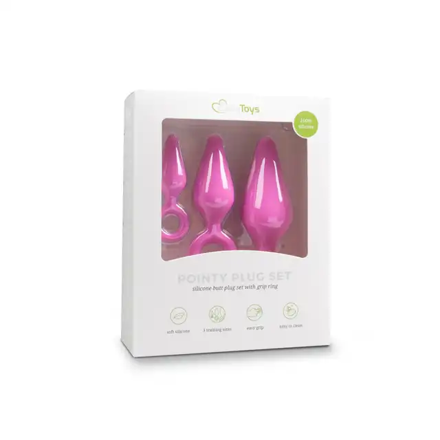 Easy Toys - Buttplugs With Pull Ring. Zestaw różowych wtyczek analnych. Idealne dla przyjemności i treningu!