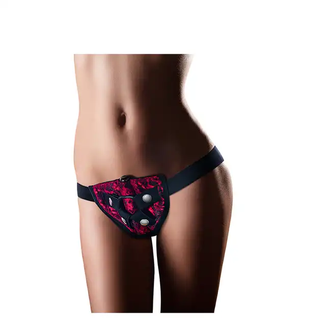 Blush - Temptasia. Uprząż strap on. Piękny wzór i wibrujący bullet w środku. Regulowane paski, idealne dopasowanie do ciała.  