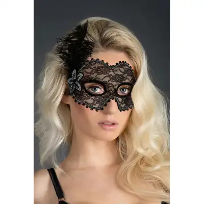 Guilty Pleasure - Venetian Eye Mask. Maska wenecka z koronki z piórkiem. 