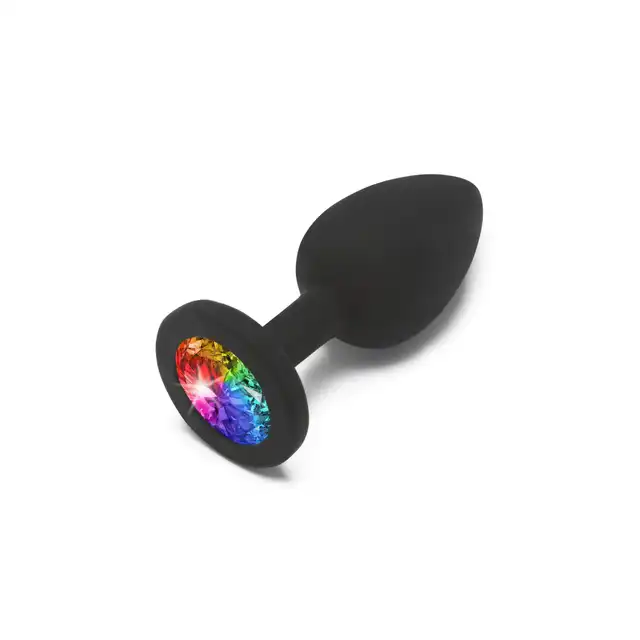Anal Play by Toy Joy - Rainbow Booty Jewel Small. Mały silikonowy korek analny z mieniącym się diamencikiem. 2,5 cm x 7 cm. 