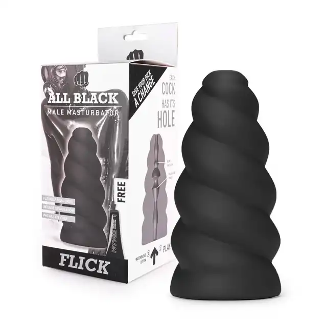All Black - Flick Masturbator. Zakręcony, falisty masturbator z wyjątkowo silnie stymulującym tunelem. 