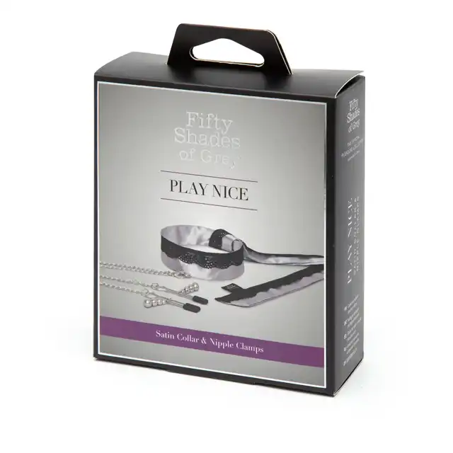 Fifty Shades of Grey - Play Nice Satin&amp;Lace Collar and Nipple Clamps. Obroża z klamerkami na sutki. 