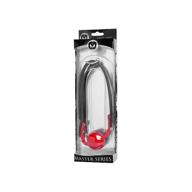 Master Series - The Hush Gag - Ball gag czerwony z regulowanym zapięciem