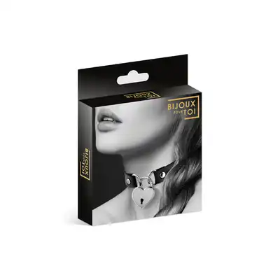 Bijoux Pour Toi - Choker with Padlock. Obroża ozdobna na szyję zapinana na ozdobną kłódkę w kształcie serca, biżuteria BDSM. 
