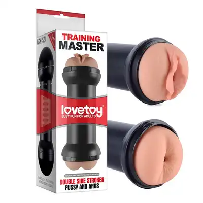 LoveToy - Double Side Stroker Pussy and Anus. Podwójny masturbator z cyberskóry. Twardy elegancki futerał. 