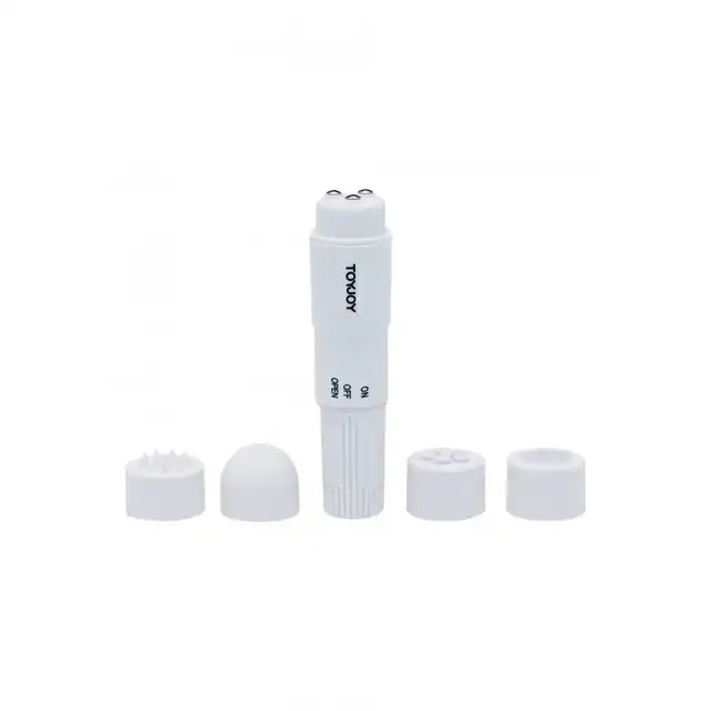 ToyJoy - Pocket Rocket White. Biały mini wibrator z 4 wymiennymi końcówkami stymulującymi! Mega sale!