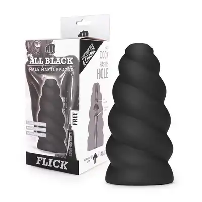 All Black - Flick Masturbator. Zakręcony, falisty masturbator z wyjątkowo silnie stymulującym tunelem. 