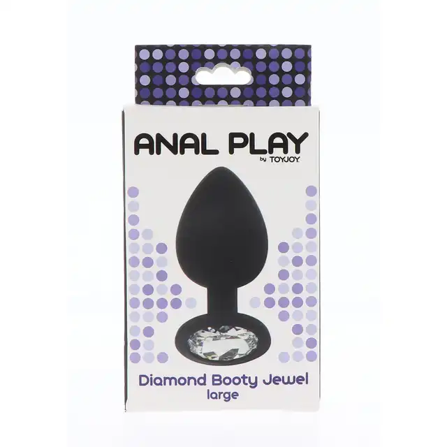 Anal Play by Toy Joy - Diamond Booty Jewel Large. Duży silikonowy korek analny ze srebrnym. 4,5 cm x 9 cm. 