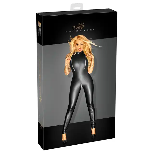 Noir Handmade - Jumpsuit with Zips. Czarny, ręcznie robiony kombinezon z zamkami i długim rękawem. Rozmiar M. 