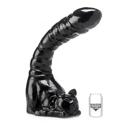 Kiotos Monstar - Tomkat Dildo. Niezwykłe, oryginalne dildo w kształcie kociego ogona. 36cm.  Wyrzeźbiona figurka kotka u podstawy. Absolutnie niezwykły produkt.