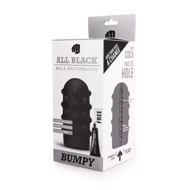 All Black - Bumpy Masturbator. Super masturbator, dyskretny i elastyczny. Czarna klasyka. 