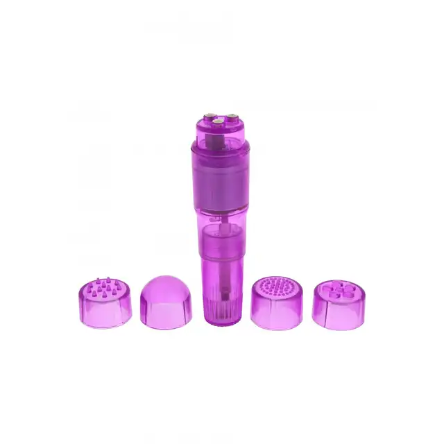 ToyJoy - Pocket Rocket Purple. Biały mini wibrator z 4 wymiennymi końcówkami stymulującymi!