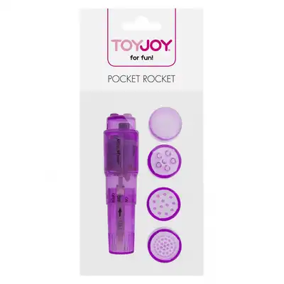 ToyJoy - Pocket Rocket Purple. Biały mini wibrator z 4 wymiennymi końcówkami stymulującymi!