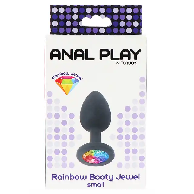 Anal Play by Toy Joy - Rainbow Booty Jewel Small. Mały silikonowy korek analny z mieniącym się diamencikiem. 2,5 cm x 7 cm. 