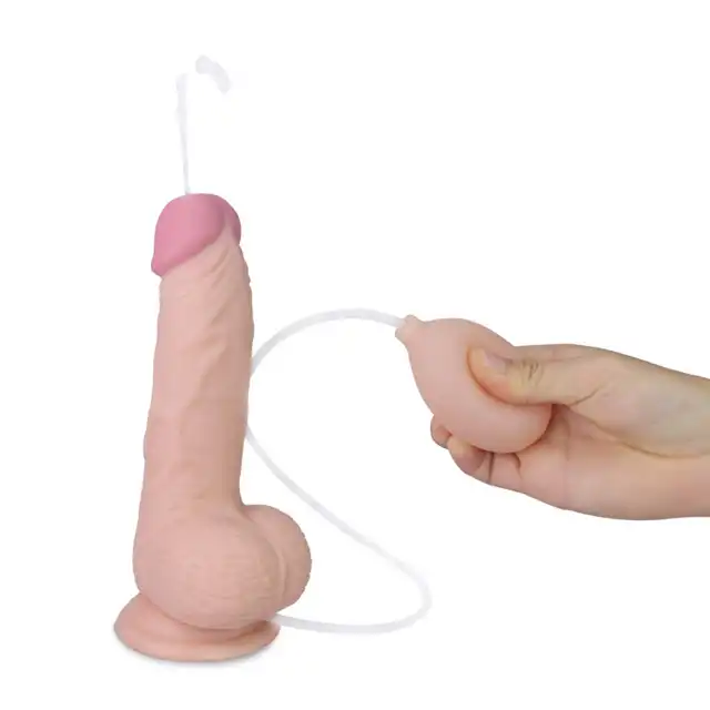 LoveToy - Squirting Dildo 8". Realistyczne dildo w kolorze cielistym z wytryskiem. Giętkie, przyjemne w dotyku. 