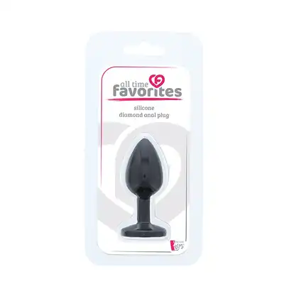 Dream Toys - Silicone Anal Plug with Diamond. Czarny silikonowy korek analny z fioletowym diamencikiem. Rozmiar S. 