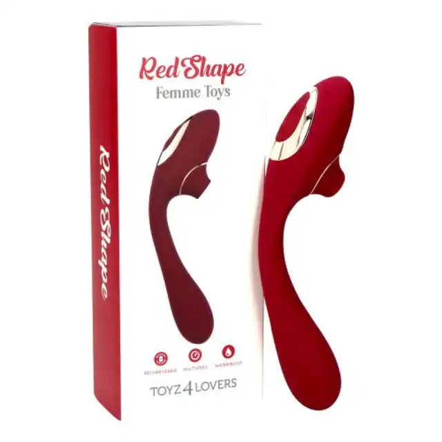 Femme Toys - Red Shape. Stymulator łechtaczki, dyskretny wibrator 2w1 - ssanie i wibracje w jednej zabawce. 