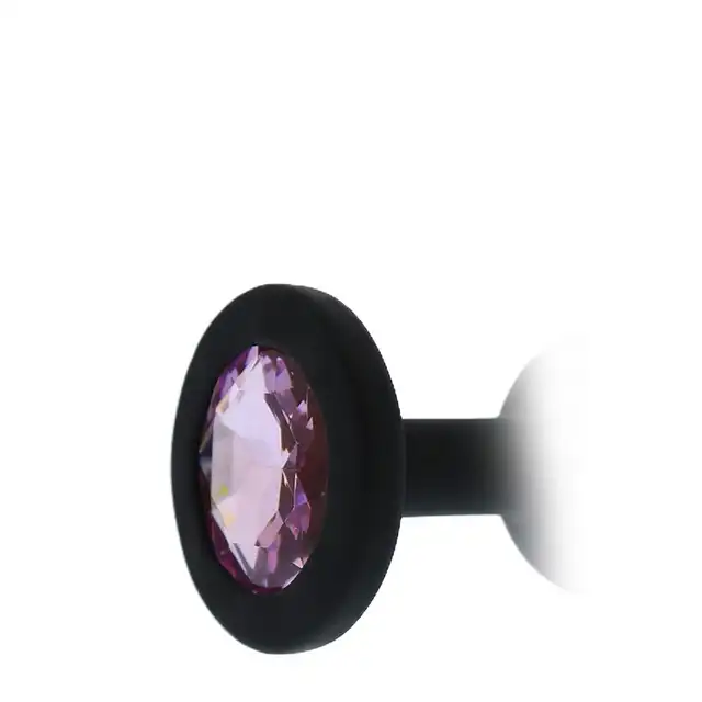 Dream Toys - Silicone Anal Plug with Diamond. Czarny silikonowy korek analny z fioletowym diamencikiem. Rozmiar S. 