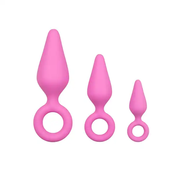 Easy Toys - Buttplugs With Pull Ring. Zestaw różowych wtyczek analnych. Idealne dla przyjemności i treningu!