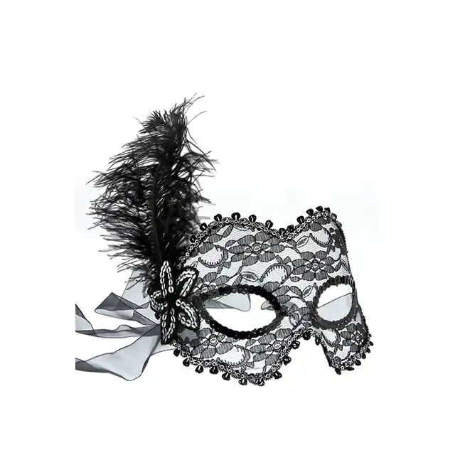 Guilty Pleasure - Venetian Eye Mask. Maska wenecka z koronki z piórkiem. 