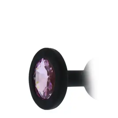 Dream Toys - Silicone Anal Plug with Diamond. Czarny silikonowy korek analny z fioletowym diamencikiem. Rozmiar S. 
