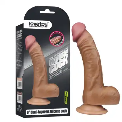 LoveToy - Dildo 8" Nature Cock. Super giętkie, elastyczne dildo z najwyższej jakości cyberskóry. 20,5 cm długości, 3,6 cm grubości.
