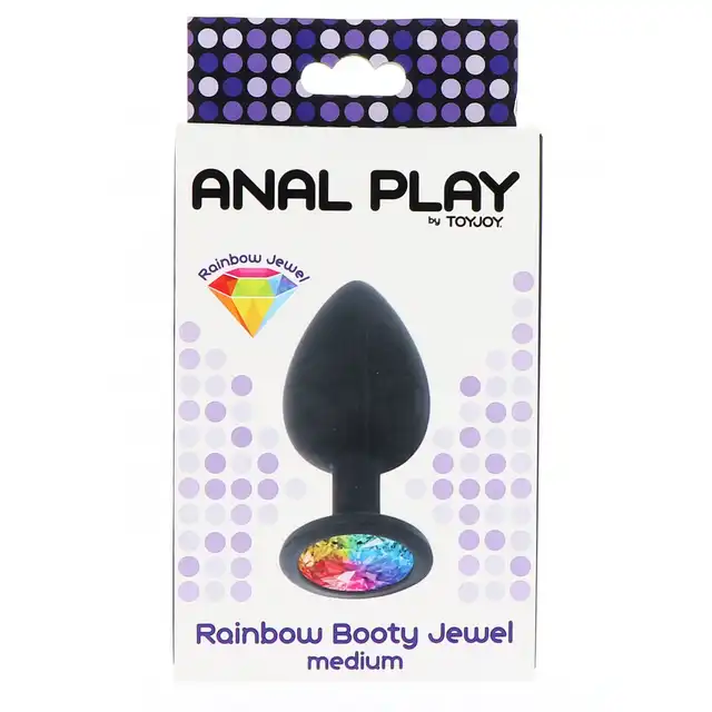 Anal Play by Toy Joy - Rainbow Booty Jewel Medium. Średniej wielkości silikonowy korek analny z mieniącym się diamencikiem. 3,5 cm x 8 cm.