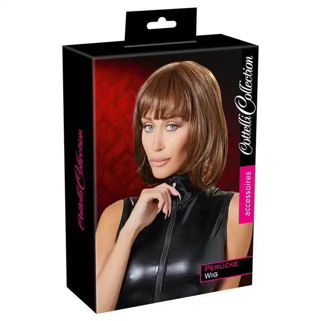Cottelli Collection - Wig Bob. Brązowa peruka z modnym cięciem 28 cm