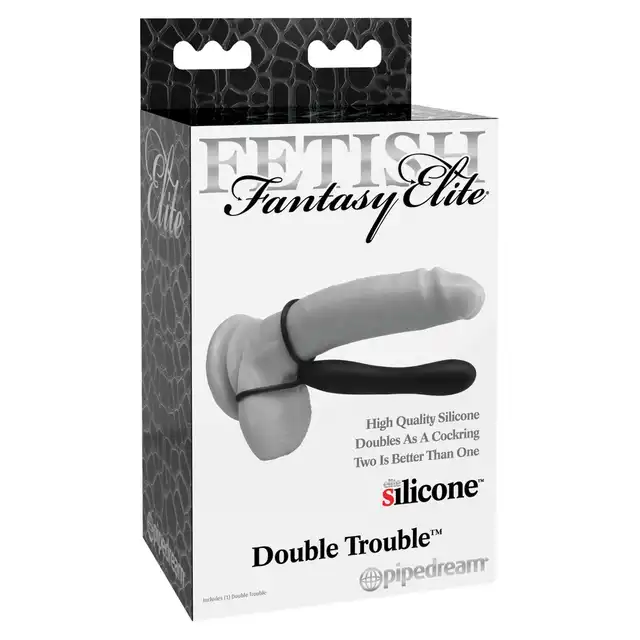 Fetish Fantasy Elite - Double Trouble. Pierścień na penisa połączony z dildem. Podwójna penetracja, stymulacja analna. Mega Sale!