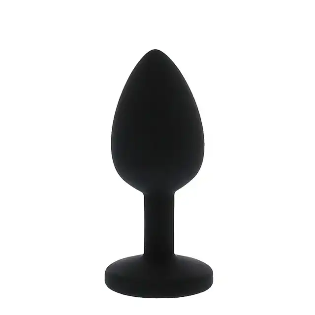 Dream Toys - Silicone Anal Plug with Diamond. Czarny silikonowy korek analny z fioletowym diamencikiem. Rozmiar S. 