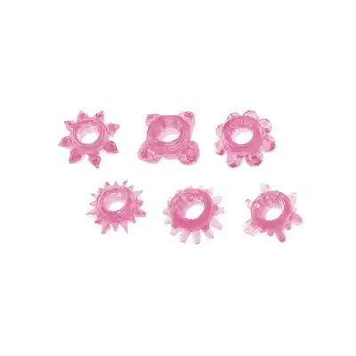 Timeless - Super Stretchy Rings 6pack. Zestaw stymulujących ringów erekcyjnych. Elastyczne, uniwersalny rozmiar, różne wypustki stymulujące. 
