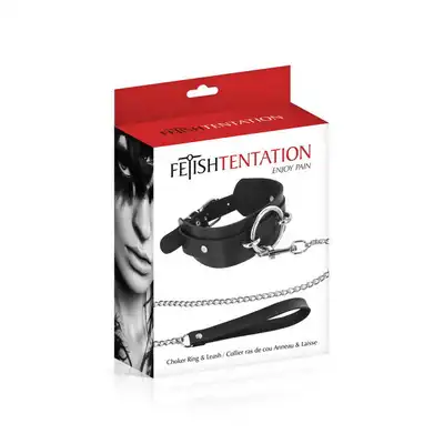 Fetish Tentation - Choker with Leash. Elegancka klasyczna obroża ze smyczą. 