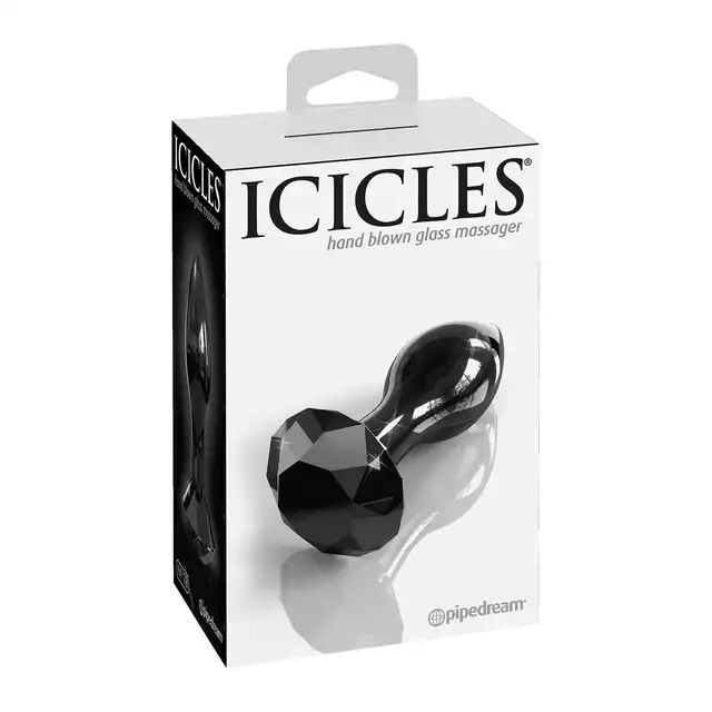 Icicles - No. 78. Szklany czarny plug analny z błyszczącym diamencikiem. 3 cm szerokości, 7 cm długości. 