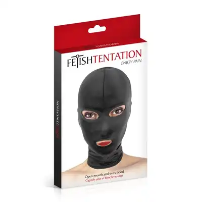 Fetish Tentation - Open Eyes and Mouth Hood. Maska na twarz z odkrytymi oczami i ustami. Oddychający materiał, miękki w dotyku. 