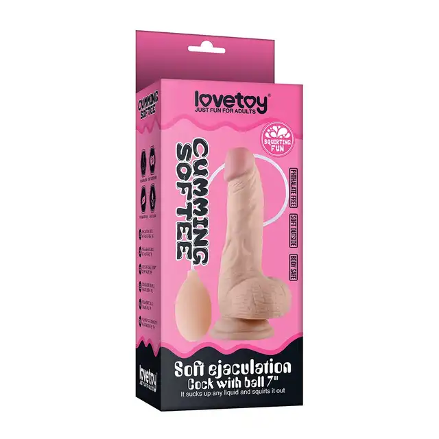 LoveToy - Squirting Dildo 8". Realistyczne dildo w kolorze cielistym z wytryskiem. Giętkie, przyjemne w dotyku. 