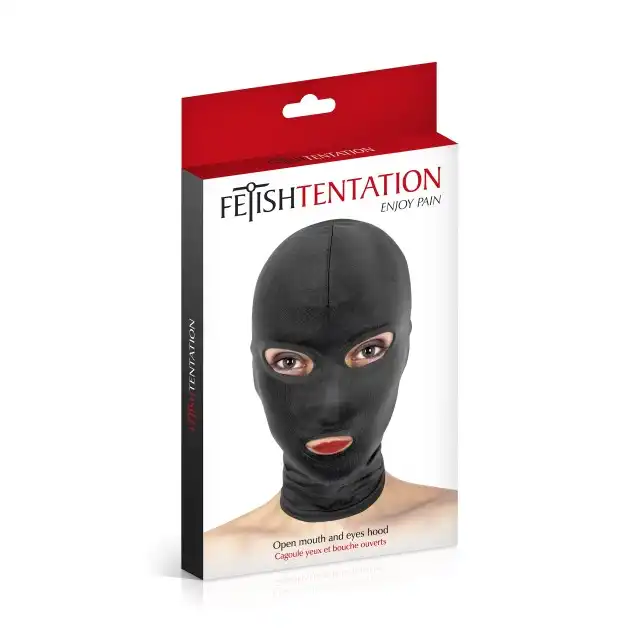 Fetish Tentation - Open Eyes and Mouth Hood. Maska na twarz z odkrytymi oczami i ustami. Oddychający materiał, miękki w dotyku. 