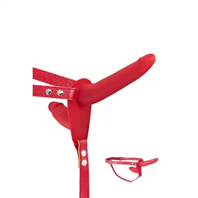 Fetish Tentation - Strap On with Double Dildo. Strap-on z podwójnym czerwonym dildem. Stymulacja partnerów na raz! 
