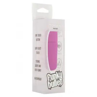 ToyJoy - Funky Bullet. Fioletowy mini wibrator wysokiej jakości. Pokryty aksamitnym silikonem.  
